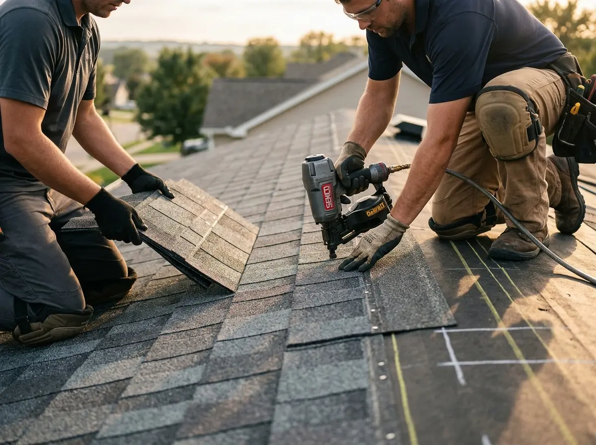 Professional roofer working on a residential roof in La Mesa